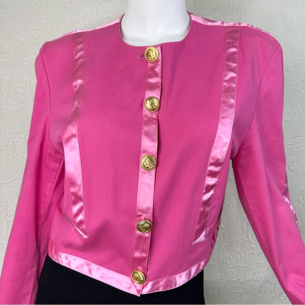 Vintage 80s Honeybee Pink Ribbon Cropped Jacket Gold Anchor Buttons